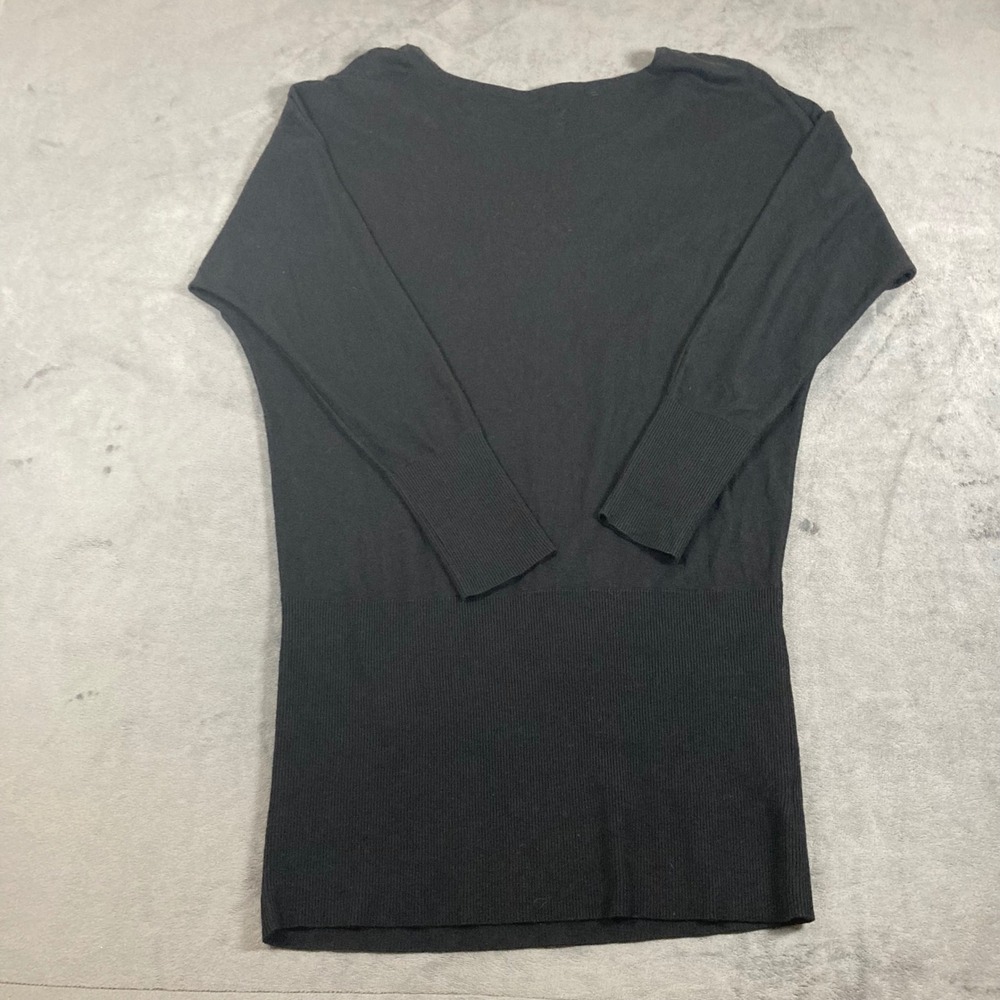 White House Black Market Black Tunic Sweater Pink Satin Bow Cashmere Blend S